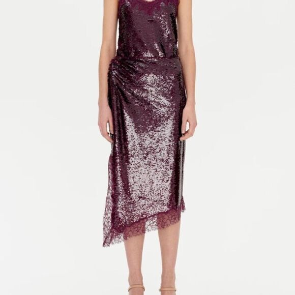 NWT Simkhai Amrita Midi Purple Skirt Sequin Embellishment High Waist Size 0 - Picture 5 of 17